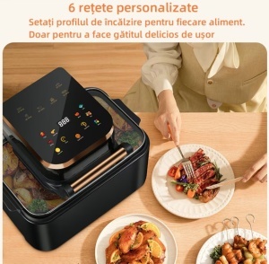 Friteuza cu aer cald, 1700 W, 12L, display Digital, temperatura 200 °C, 6 programe, functii - prajire, coacere, rumenire, grill, vas detasabil, Negru - Img 6