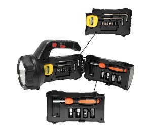 Lanterna Led 18W multifunctionala, Set Scule incluse, acumulator reincarcabil USB Type C, 5 moduri iluminare, avertizare luminoasa, leduri stare incarcare baterie, negru - Img 5