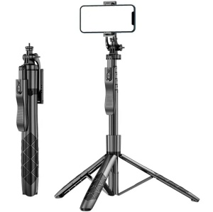 Selfie stick / Trepied Foto Telescopic Profesional 4D, pentru telefon, camera foto, Action Camera / GoPro cu telecomanda Bluetooth, balance shot, universal, reglabil, inaltime 34-153cm cu tija din aluminiu, negru - Img 7