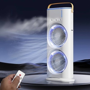 Ventilator cu Led portabil de birou cu umidificare prin pulverizare, Dimensiuni 37 X16 Cm, Alb - Img 2