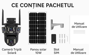 Camera Tripla cu Panou Solar 4G, 12 MP, Detectare si Urmarire Miscare, Consum Redus, Detectare Umana, Viziune de Noapte, Audio Bidirectional, Sirena Incorporata, Rezistenta la Apa si Intemperii, Unghi Larg - Img 2