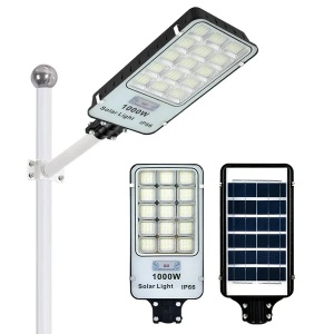 Lampa solara stradala, putere 300W/800W/1000W, cu telecomanda, senzor lumina si miscare - Img 1
