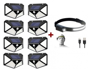 PACHET SET 8 LAMPI SOLARE 100 LED + LANTERNA CAP SENZOR MISCARE - Img 1
