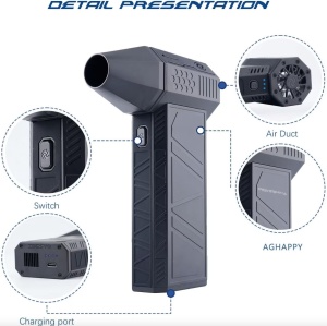 Suflanta aer portabila 130000 RPM, 3 viteze, cap magnetic, incarcare USB, pentru aprinderea focului, suflare praf, uscare masina, uscare par, curatare computer, neagra - Img 7
