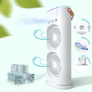 Ventilator cu Led portabil de birou cu umidificare prin pulverizare, Dimensiuni 37 X16 Cm, Alb - Img 1