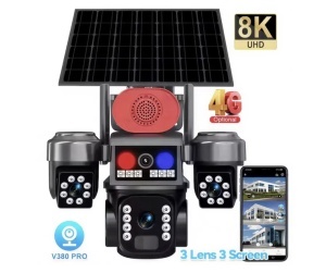 Camera Supraveghere 4G Tip Crocodil – 3 Camere Rotative, 8K UHD + Panou Solar