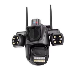 Cameră Supraveghere Triplă WiFi , 6MP, 3 Camere În 1, Acoperire Panoramică 360°, Sirenă, Zoom 10X, Mod Noapte Color & IR, Detecție Umană + Urmărire Automată, Audio Bidirecțional, Aplicatie iCsee, IP66