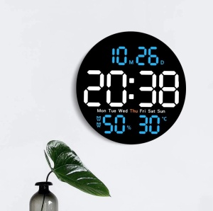 Ceas decorativ rotund cu telecomanda, electronic, ecran colorat, albastru, 25.5x25.5x3cm, cablu USB - Img 5