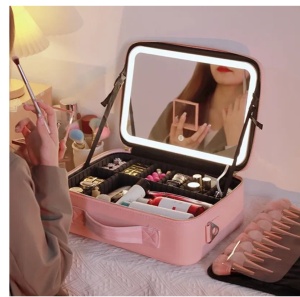 Geanta Cosmetica Pentru Make-up cu Oglinda LED cu Touch, 26x23x11 cm - Img 3