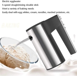Mixer electric de mana, 400W, cu 2 accesorii pentru framantat si batut, argintiu-negru - Img 2