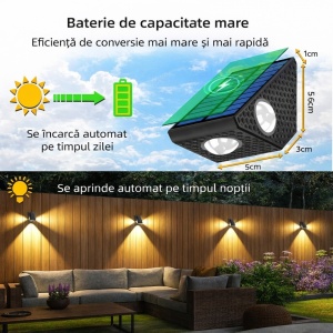SET 4 LAMPI CU PANOU SOLAR LUMINA IN 3 DIRECTII, 3 LED-URI, ALB CALD - Img 3