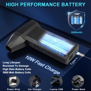 Suflanta aer portabila 130000 RPM, 3 viteze, cap magnetic, incarcare USB, pentru aprinderea focului, suflare praf, uscare masina, uscare par, curatare computer, neagra - Img 8
