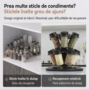 Suport rotativ pentru condimente cu 12 borcane, design tip ciuperca - Img 6