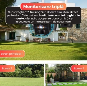 CAMERA DE SUPRAVEGHERE TRIPLA CU PANOU SOLAR, SLOT DE CARTELA 4G, 15MP - Img 2