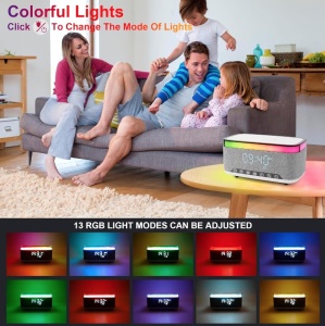 Ceas Digital Decorativ Multifunctional cu Boxa Bluetooth, Incarcare Wireless, Electronic Alarma, RGB Lumina Nocturna, 13 Culori Reglabile, 1200 mAh - Ideal pentru Dormitor, Living, Bedside, Camping - Img 2