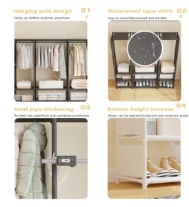 Dulap organizator haine cu rafturi si bara pentru umerase, 170x130x36 cm - Img 3