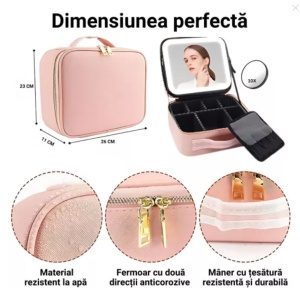 Geanta Cosmetica Pentru Make-up cu Oglinda LED cu Touch, 26x23x11 cm - Img 4