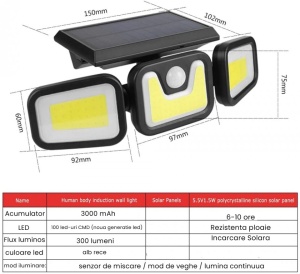 LAMPA SOLARA 3 CASETE LUMINOASE REGLABILE - Img 4