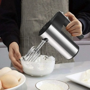 Mixer electric de mana, 400W, cu 2 accesorii pentru framantat si batut, argintiu-negru - Img 3