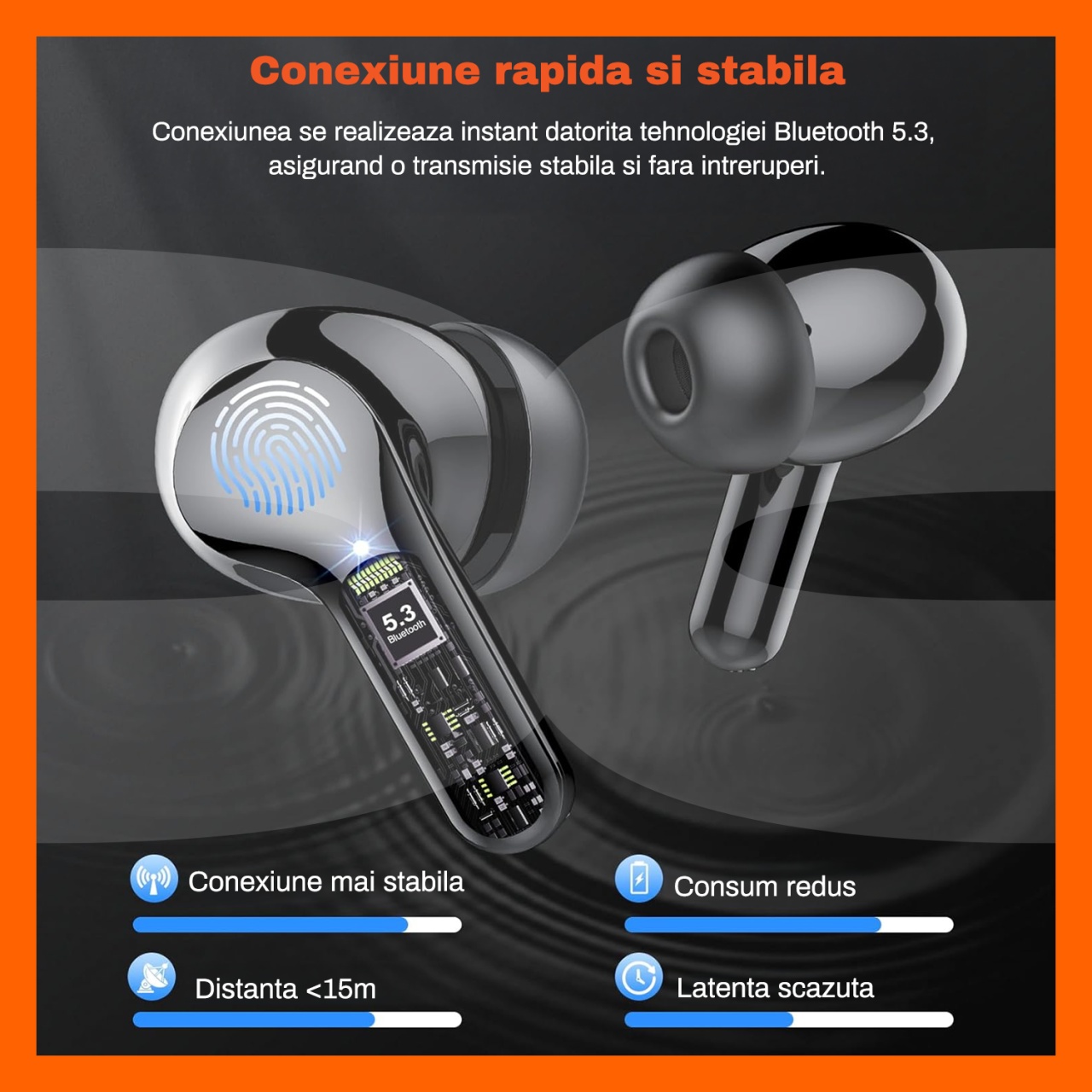Casti Wireless Audio RUNEX®, Model Urban CX10, Afisaj LED, Control