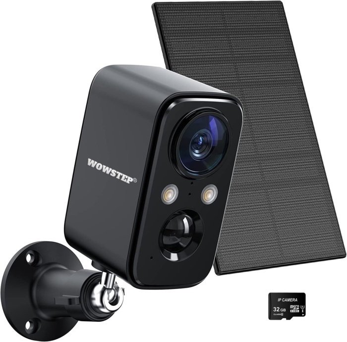 Resigilat - Camera de Supraveghere WowStep®, Wi-Fi 2Ghz, Panou Solar, Rezolutie Full HD, Detectarea Miscarii, Iluminare Nocturna, Card de Memorie 32 GB Inclus, Negru