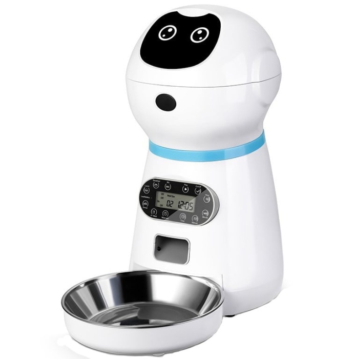 Resigilat - Hranitor Automat pentru Caini si Pisici, WowStep®, Sunet Hranire, Capacitate Dispenser Mancare 3.5l, Functie Adapator