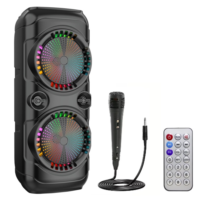 Boxa Portabila Tip Troler WowStep®, Microfon, Telecomanda, Bluetooth, 30W, RGB, Auxiliar, Card SD, Radio FM, Difuzoare 8 Inch