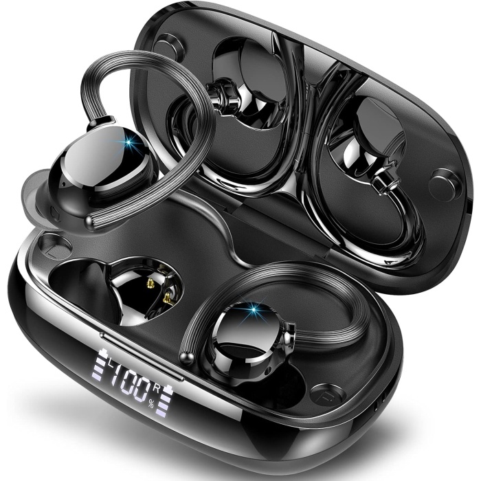 Casti Audio Wireless RUNEX®, Model Race TX10, Sport, Microfon ENC, Afisaj LED, Control Tactil, Autonomie 72h, Carcasa Magnetica, 600mAh, Negru