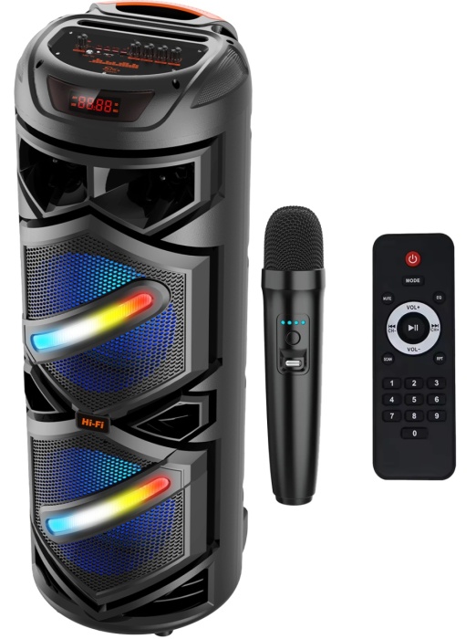 Boxa Portabila Tip Troler WowStep®, Microfon Wireless, Bluetooth 5.0, 40W, 3600mAh, Jocuri Lumini RGB