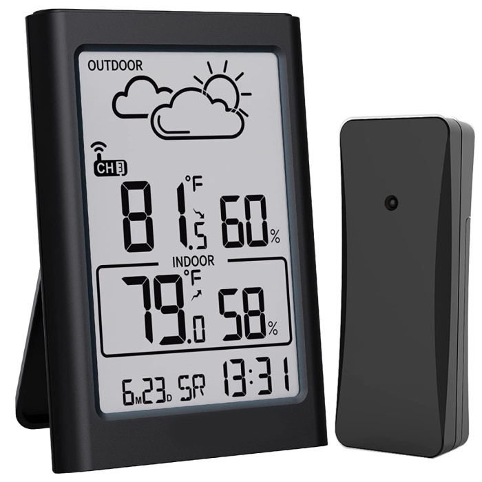 Statie Meteo fara Fir cu Senzor Exterior, WowStep®, Termometru si Higrometru, Prognoza Meteo, Masurare Temperatura si Umiditate, Negru