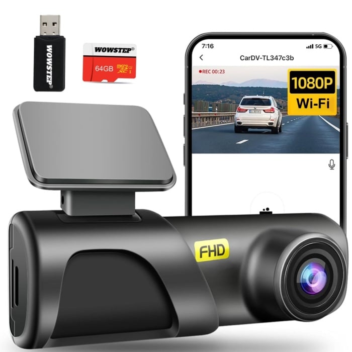 Camera Auto DVR, WowStep®, Model Q3, 1080p, Aplicatie, Wi-Fi, Night Vision, Card 64gb, Adaptor USB, Diafragma f/2.0