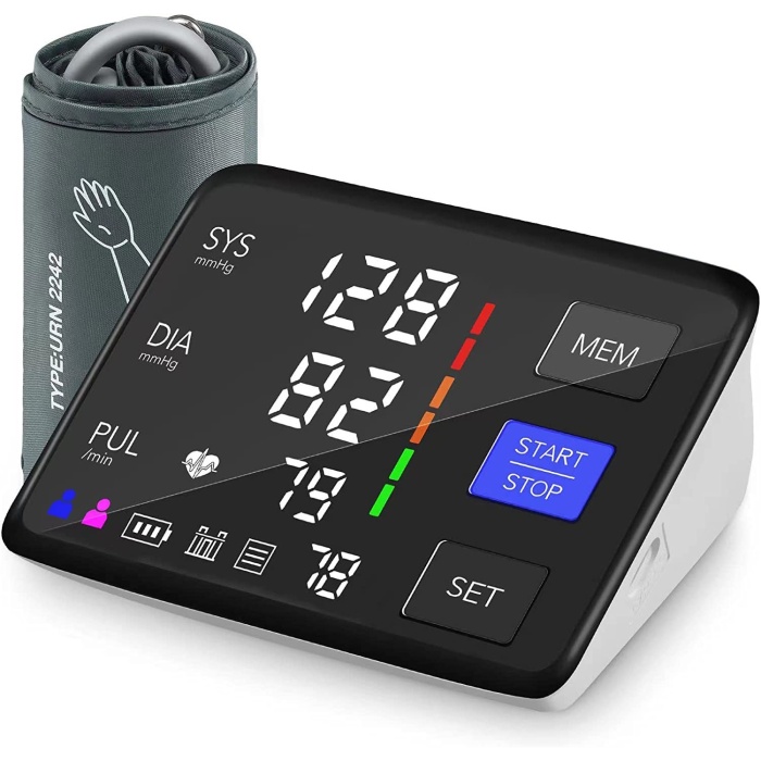 Tensiometru de Brat, WowStep®, Masurare Tensiune Sistolica/Diastolica, Puls, Senzor de Mare Precizie, Ecran LCD, Manseta Reglabila 22-42 cm, Pentru 2 Utilizatori, Functie de Memorare, Portabil, Validat Clinic