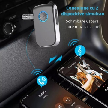 Adaptor Bluetooth 5.0, WowStep®, Receiver Audio cu Port AUX 3.5 mm, Portabil, Compatibil cu Orice Device, pentru Masina, Sistem Audio, Boxe - Img 5