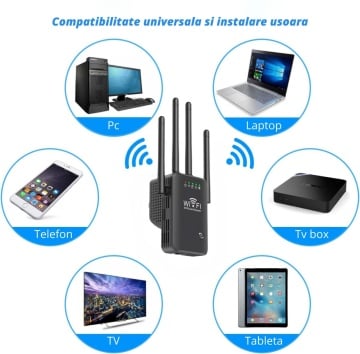 Amplificator Semnal Wireless, WowStep®, 4 Antene, Retea 2.4 Hz, 300 Mbps, Slot LAN, Negru - Img 3
