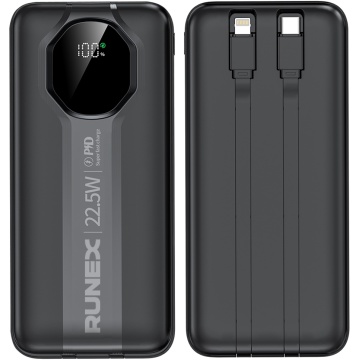Baterie Externa Runex®, Model PB900, 10.000mAh, Power Bank Portabil, Incarcare Rapida 22.5W, 3 Porturi, Display LED, Compatibil Apple, Samsung, Universal, Acumulator 2 Cabluri, Type-C, Lightning - Img 1