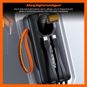 Baterie Externa Runex®, Model PB900, 30.000mAh, Power Bank Portabil, Incarcare Rapida 22.5W, 6 Porturi, Display LED, Compatibil Apple, Samsung, Universal, Acumulator 2 Cabluri, Type-C, Lightning - Img 5