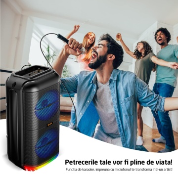 Boxa Portabila Tip Troler WowStep®, Microfon, 20W, 2400mAh, Conexiune USB, Doua Difuzoare 6.5 Inch - Img 5