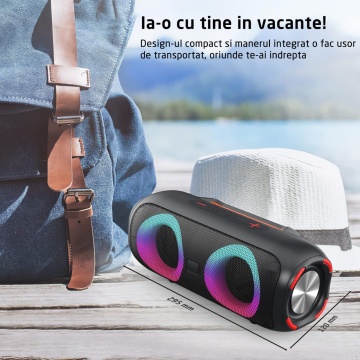 Boxa Portabila WowStep®, Bluetooth, 30W, 4000mAH, Lumini RGB, Conexiune USB, Auxiliar, Card SD, Radio - Img 3