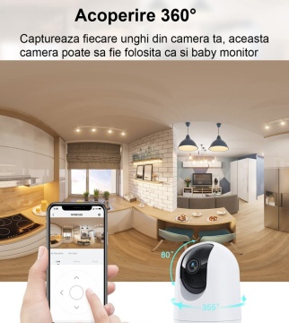Camera de Supraveghere si Baby Monitor WowStep®, 3MP, Wi-Fi, 2K, Detectarea Miscarii, Audio Bidirectional, Unghi Captare 360° - Img 4