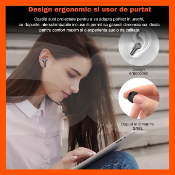 Casti Wireless Audio RUNEX®, Model Urban CX10, Afisaj LED, Control Tactil, Autonomie 30h, Negru - Img 7
