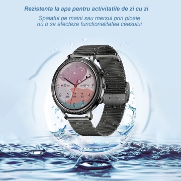 Ceas Smartwatch, Apelare Bluetooth, Asistenta Vocala, Curea Metalica din Silicon, Notificari Apeluri/Sms/Social Media, Monitorizare Activitati Fizice, Gold - Img 8