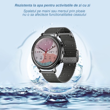 Ceas Smartwatch, Apelare Bluetooth, Asistenta Vocala, Curea Metalica din Silicon, Notificari Apeluri/Sms/Social Media, Monitorizare Activitati Fizice - Img 8