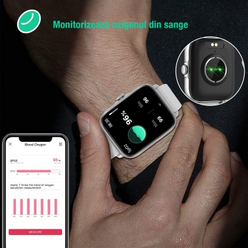 Ceas Smartwatch Fitness, WowStep®, Notificari, Monitorizare Activitati, Somn, Ritm Cardiac, Pedometru, Gri - Img 6