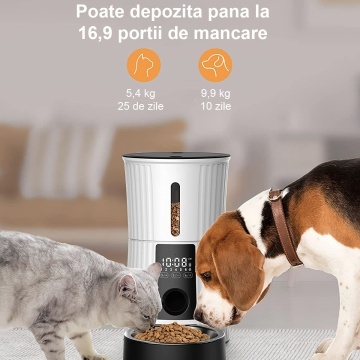 Hranitor Automat pentru Caini si Pisici, WowStep®, Inregistrare Voce, Capacitate Dispenser Mancare 4l, Functie Adapator, Programabil, 6 Mese Automate, Sursa Alimentare Duala, Alb - Img 3