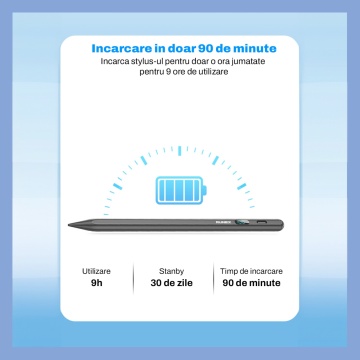 Resigilat - Stylus iPad Pen, Runex®, Compatibil cu Tablete Apple, 10 Capete de Rezerva, Afisaj Procentaj Baterie, Negru - Img 5
