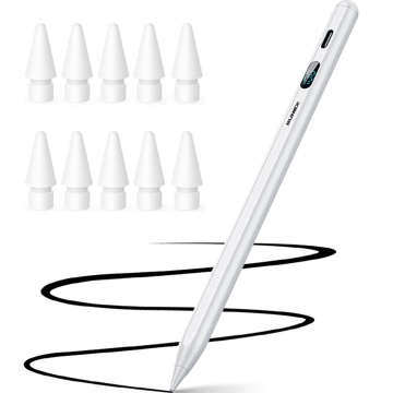 Stylus iPad Pen, Runex®, Compatibil cu Tablete Apple, 10 Capete de Rezerva, Afisaj Procentaj Baterie, Alb