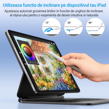 Stylus iPad Pen, WowStep®, Compatibil cu Tablete Apple, 10 Capete de Rezerva, Afisaj Procentaj Baterie, Alb - Img 2