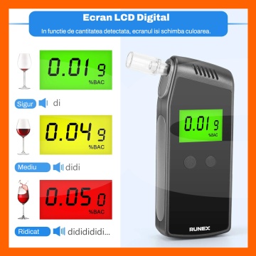 Alcool Tester Digital Runex®, Etilotest Profesional Portabil, Acuratete de 0.01% BAC, Negru - Img 8