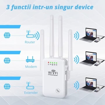 Amplificator Semnal Wireless, WowStep®, 4 Antene, Retea 2.4 Hz, 300 Mbps, Slot LAN, Alb - Img 2