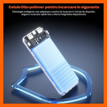 Baterie Externa Runex®, Model PB910, 10.000mAh, Power Bank Portabil, Incarcare Rapida 22.5W, 4 Porturi, Display LED, Compatibil Apple, Samsung, Universal, Acumulator 4 Cabluri, Type-C, Lightning, Micro-USB, USB-A - Img 6